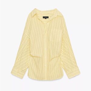 Zara Striped Oversized Poplin Shirt Yellow NWOT XS